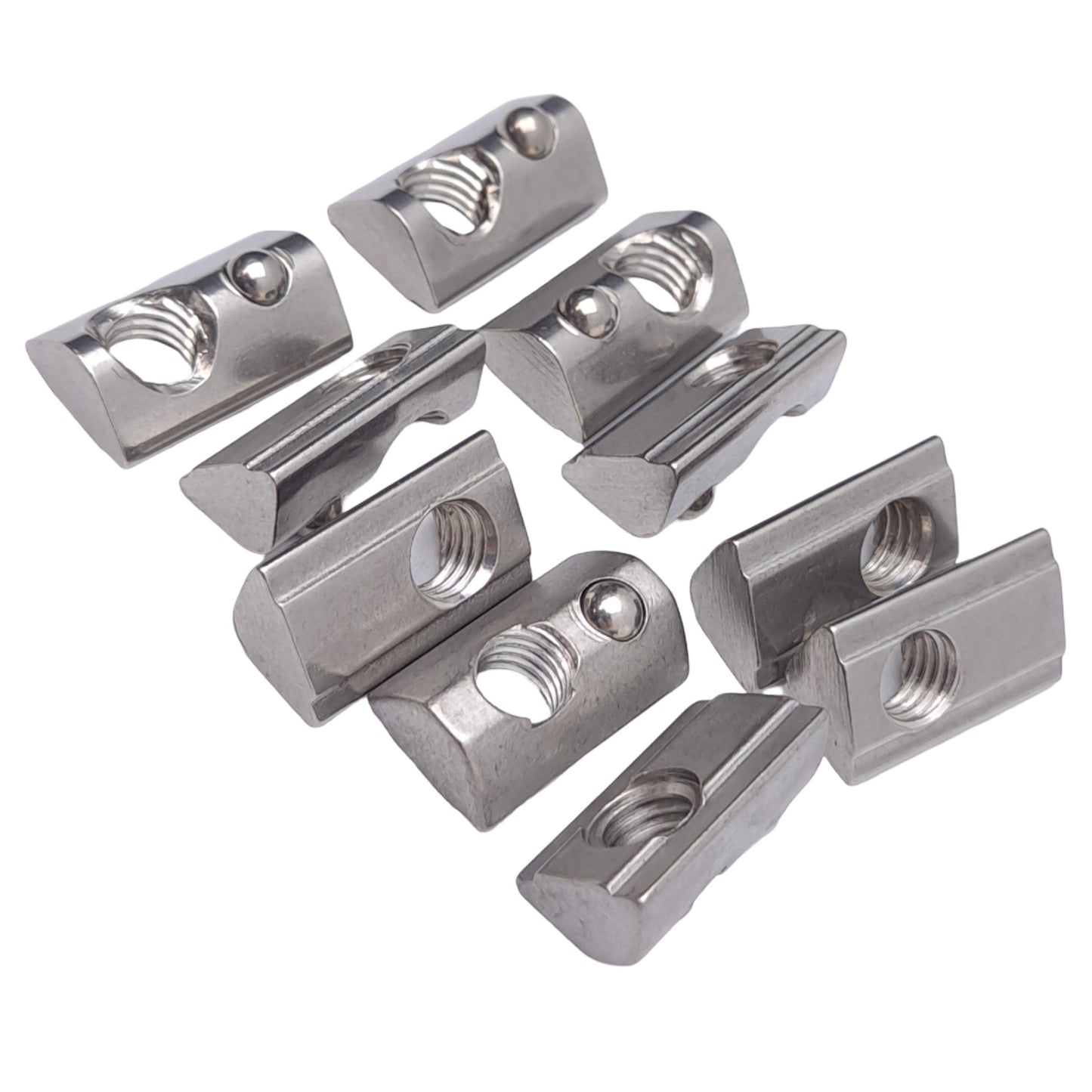 New – Open box Lot of 10 80/20 13035 Self-Aligning Roll-In T-Nut w/ Ball, 15/40 Series, M8x1.25