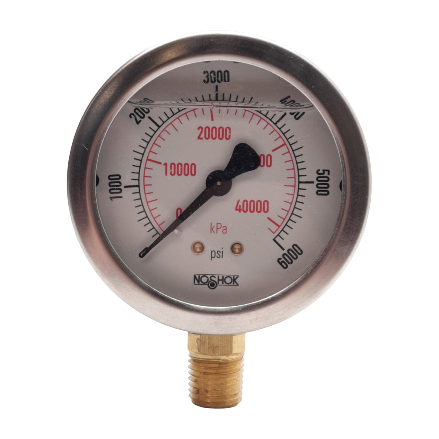 New NOSHOK 25-901-6000-PSI/KPA Pressure Gauge, ø2-1/2in, 0-6000PSI, 1/4in NPT