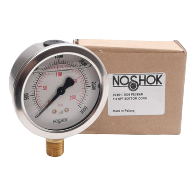 New NOSHOK 25-901-3000-PSI/KPA Pressure Gauge, ø2-1/2in, 0-3000PSI, 1/4in NPT