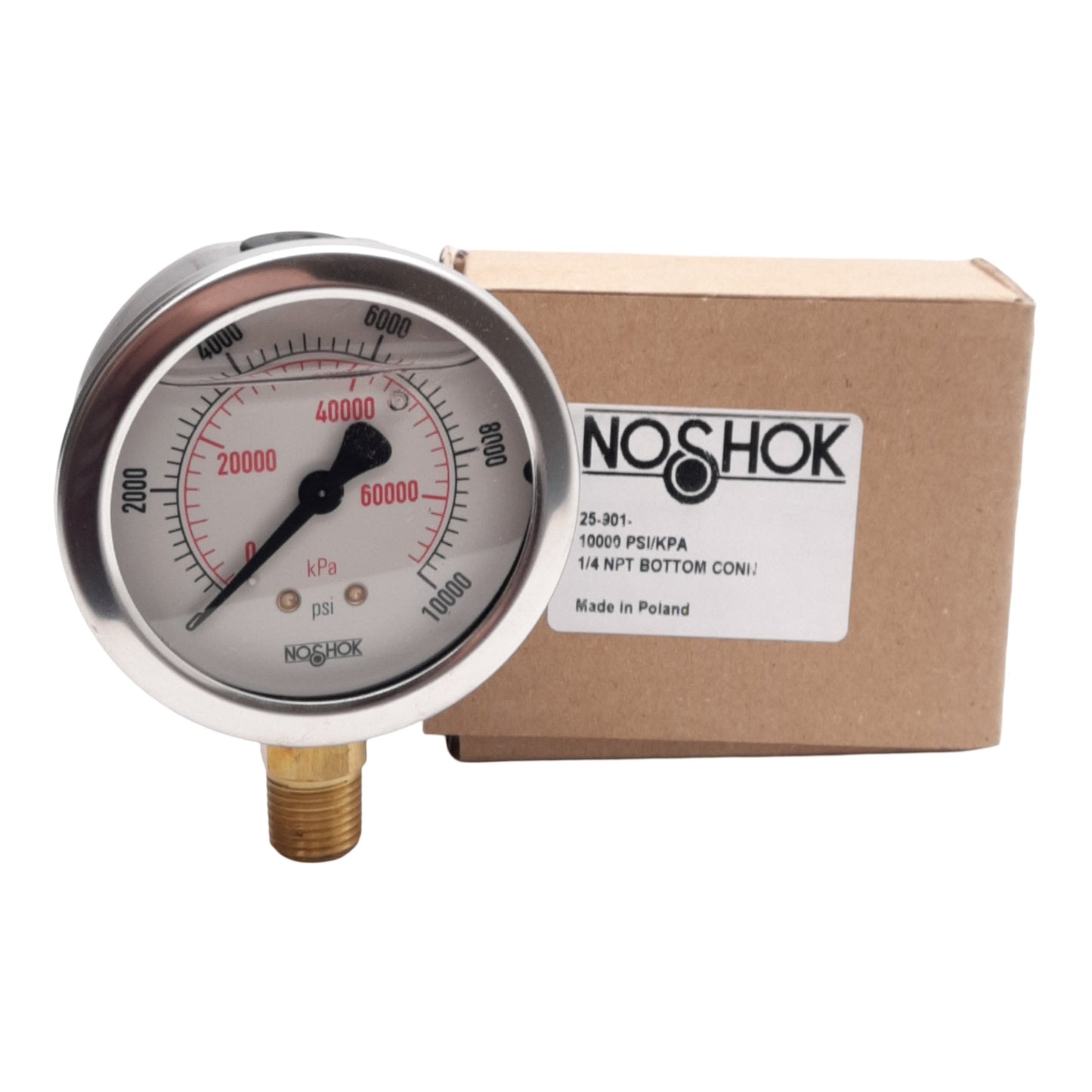 New NOSHOK 25-901-10000-PSI/KPA Pressure Gauge, ø2-1/2in, 0-10000PSI, 1/4in NPT