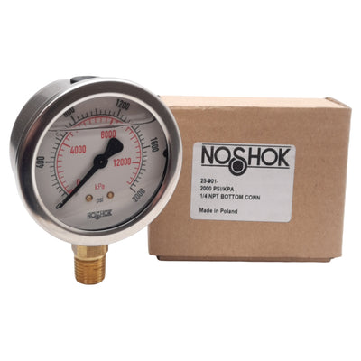 New NOSHOK 25-901-2000-PSI/KPA Pressure Gauge, ø2-1/2in, 0-2000PSI, 1/4in NPT