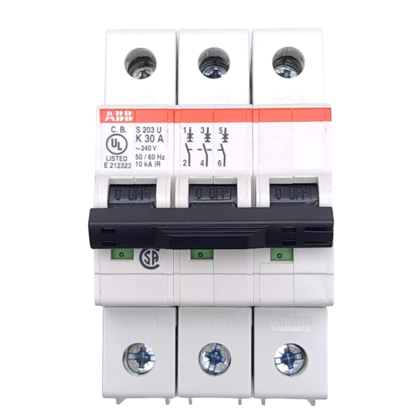New ABB S203U-K30 Miniature Circuit Breaker, 3-Pole, 240-400VAC 30A, DIN Rail