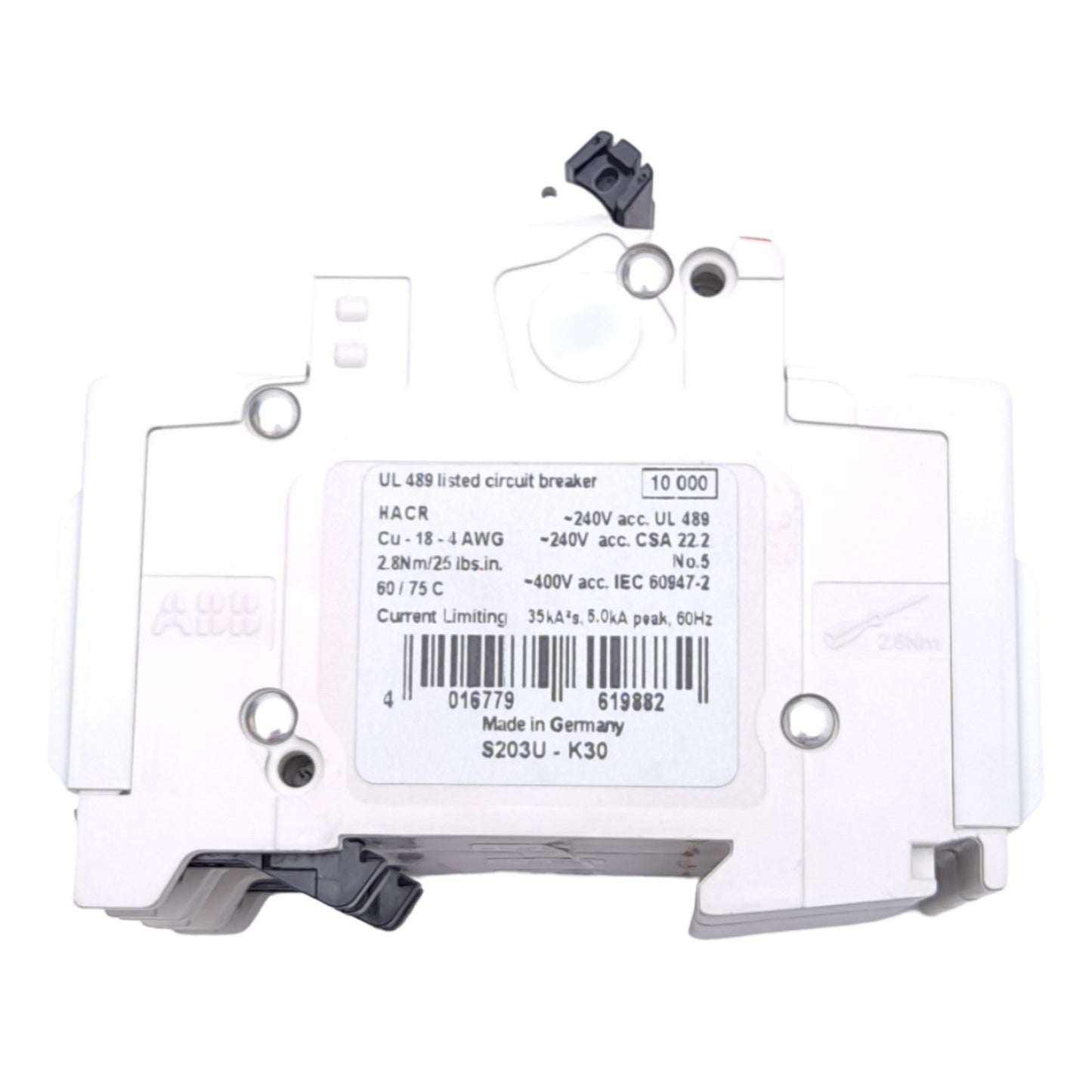 New ABB S203U-K30 Miniature Circuit Breaker, 3-Pole, 240-400VAC 30A, DIN Rail