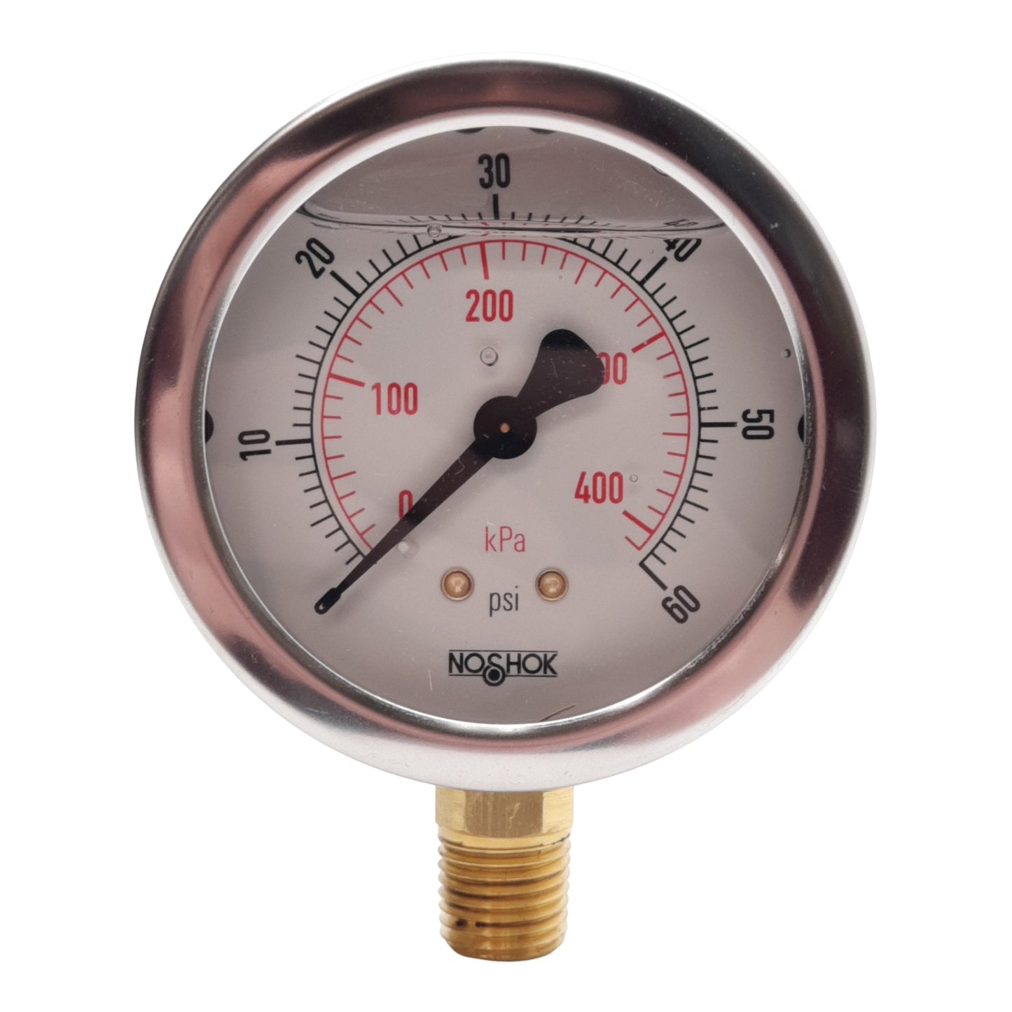 New NOSHOK 25-901-60-PSI/KPA Pressure Gauge, ø2-1/2in, 0-60PSI, 1/4in NPT Thread