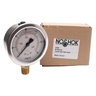 New NOSHOK 25-901-60-PSI/KPA Pressure Gauge, ø2-1/2in, 0-60PSI, 1/4in NPT Thread