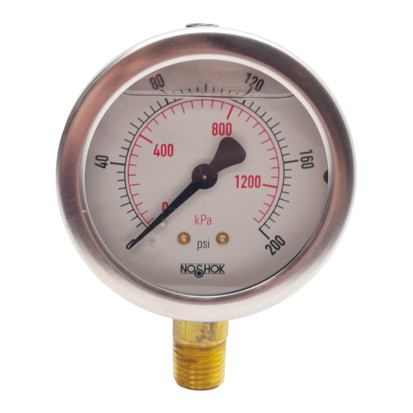 New NOSHOK 25-901-200-PSI/KPA Pressure Gauge, ø2-1/2in, 0-200PSI, 1/4in NPT
