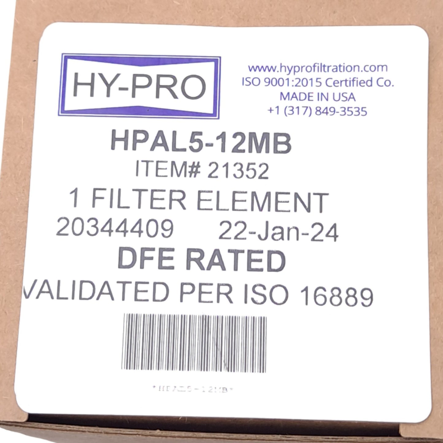 New Hy-Pro HPAL5-12MB Filter Element, 1.04in ID, ø3in x 4.85in Length, 250°F Max
