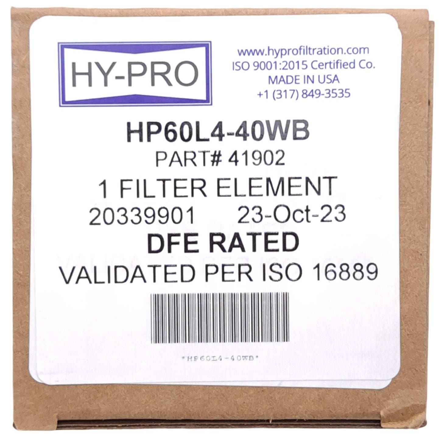 New Hy-Pro HP60L4-40WB Filter Element, ø3.1in x 4.6in Length, 225°F Max, 150PSID Max