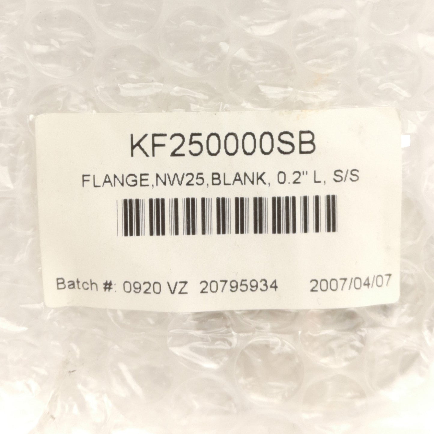 New Lot of 2 Aligent KF250000SB Blank Off Flanges, NW25, Stainless Steel, 0.2in L