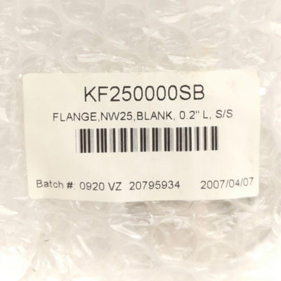 New Lot of 2 Aligent KF250000SB Blank Off Flanges, NW25, Stainless Steel, 0.2in L