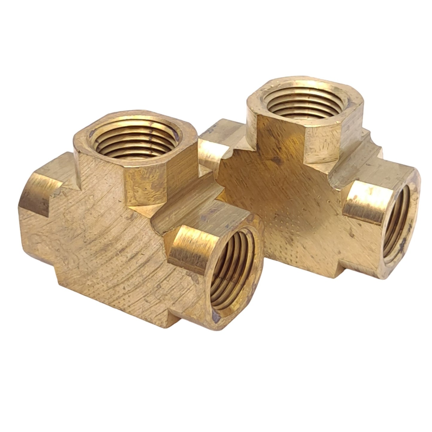 Used Lot of 2 Parker 2203P-8 Brass Union Tee Fitting, 1/2in NPT Female, ø0.703in