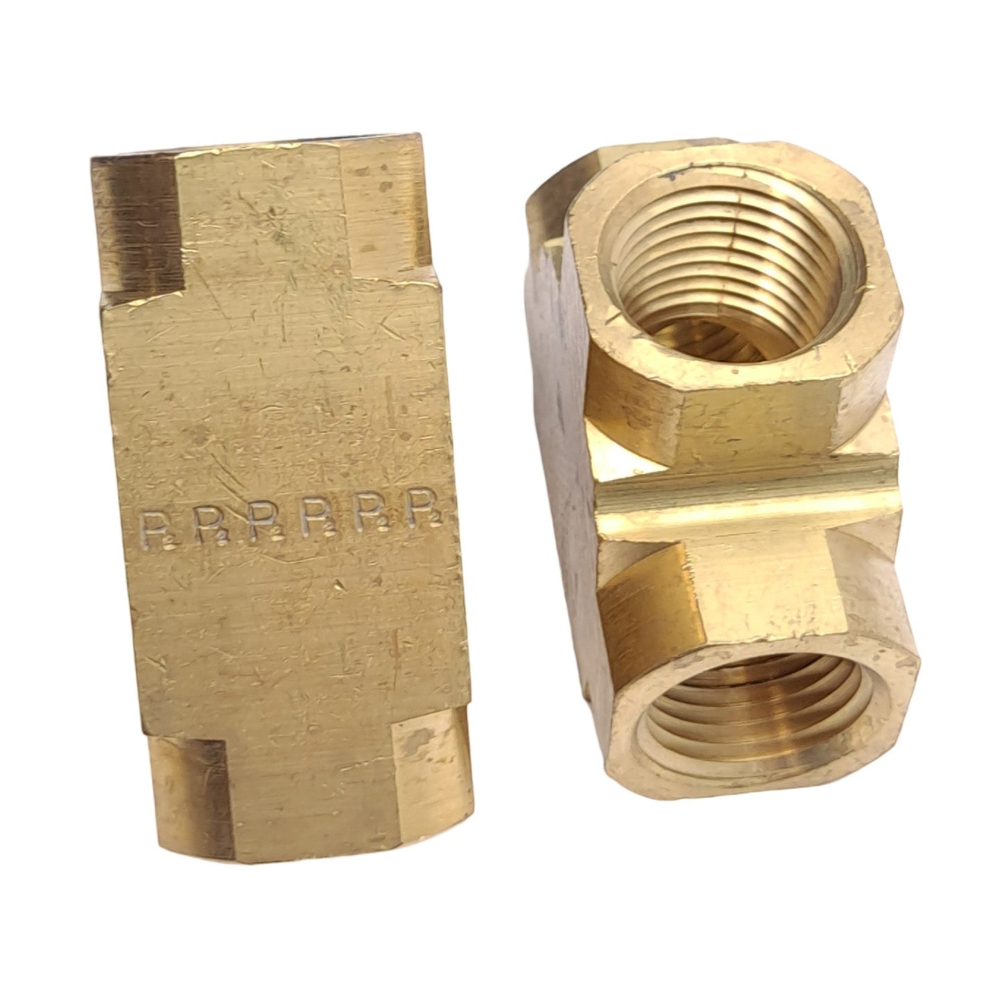 Used Lot of 2 Parker 2203P-8 Brass Union Tee Fitting, 1/2in NPT Female, ø0.703in