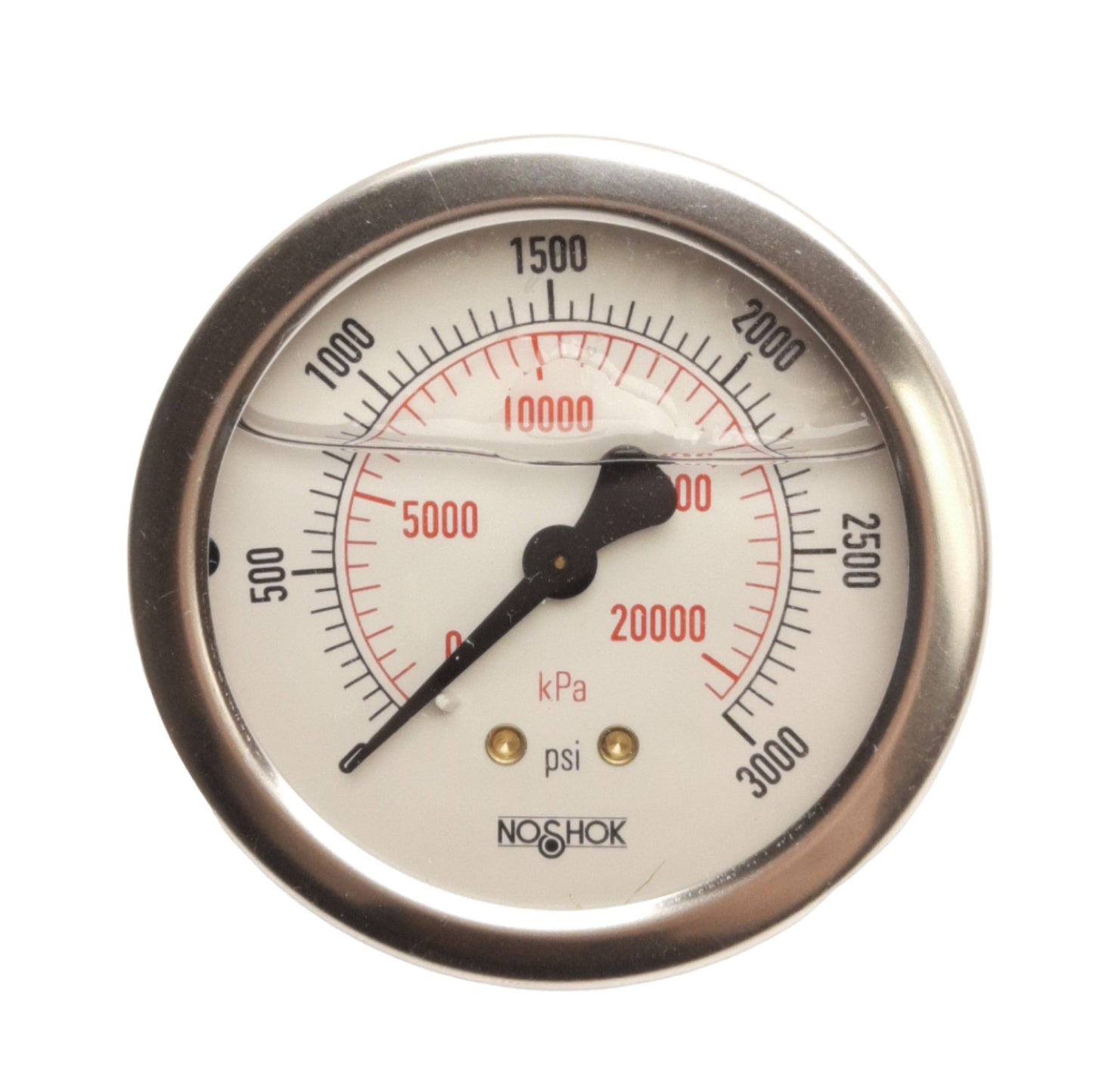 New Noshok 25-911-3000 PSI/kPa Pressure Gauge, Filled, 3000Psi/20000kPa, 1/4in NPT M