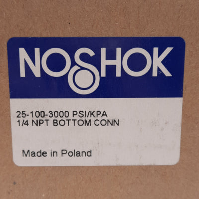 New NOSHOK 25-100-3000-PSI/KPA Pressure Gauge, ø2-1/2in, 0-3000PSI, 1/4in NPT