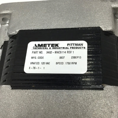 Used Ametek Pittman 3482-MAC5114 Servo Motor, 1750 RPM, 120VAC, Ø1/2" Shaft