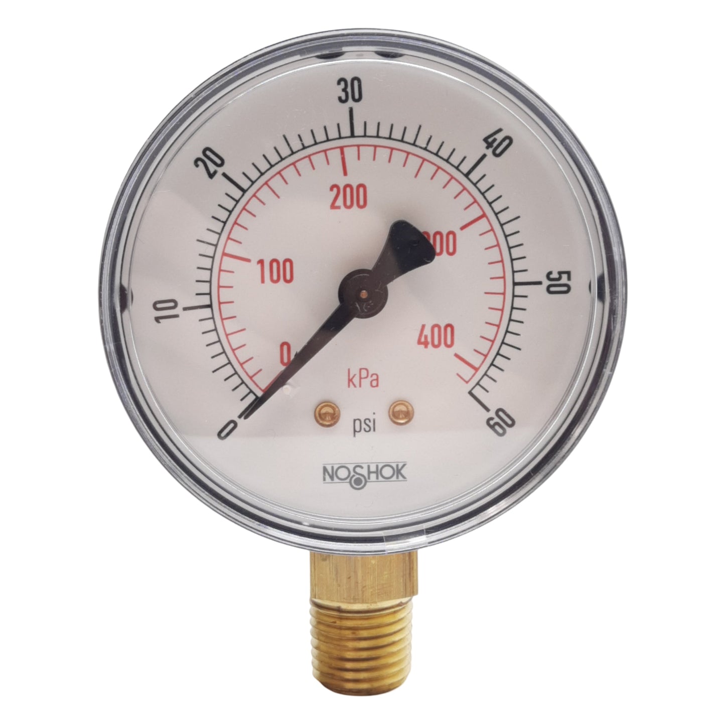 New Lot of 2 NOSHOK 25-100-60-PSI/KPA Pressure Gauge, ø2-1/2in, 0-60PSI, 1/4in NPT