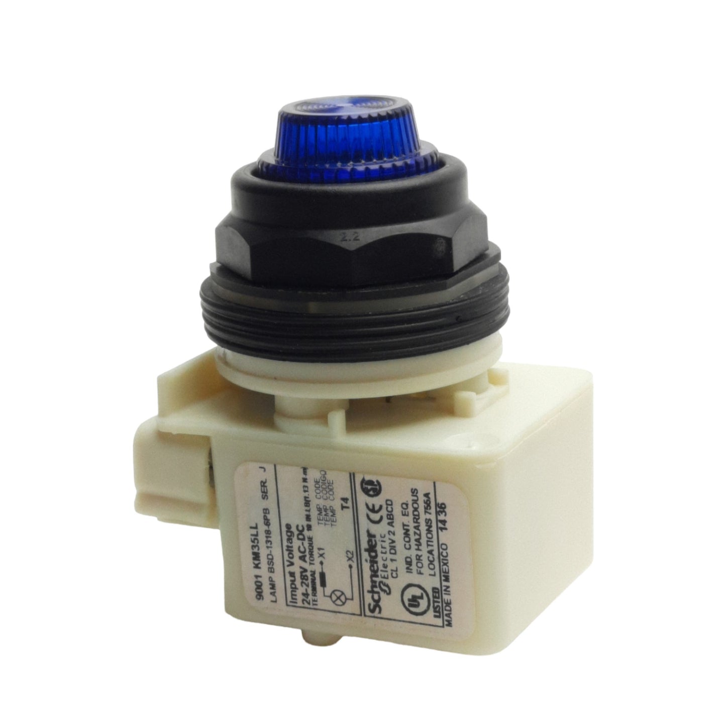 New Schneider Electric 9001SKP35LLL31 Pilot Light, 30mm, Blue, 24VAC/DC, Flat Lens