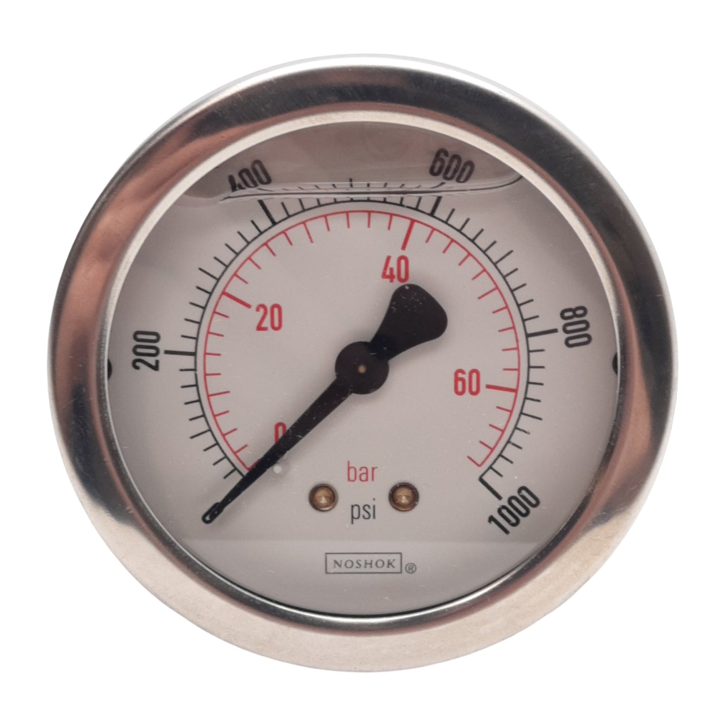New NOSHOK 25-911-1000-PSI/BAR Pressure Gauge, ø2-1/2in, 0-1000PSI, 1/4in NPT