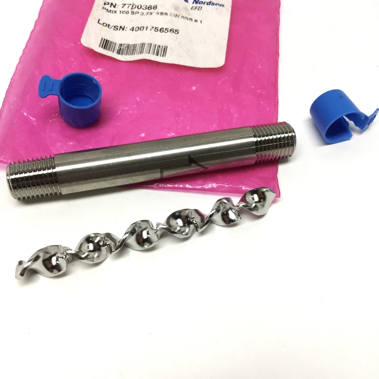 New – Open box Nordson 7700366 Stainless Steel In-Line Spiral Pipe Mixer 3.75" Long x 1/4" NPT