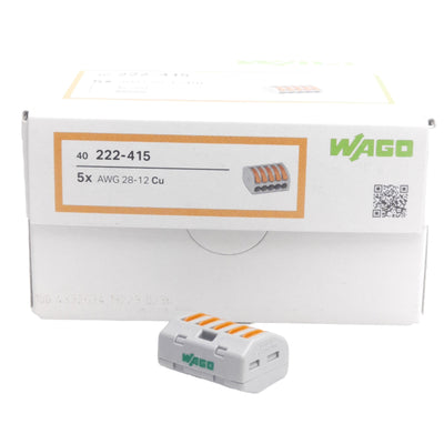 New Lot of 40 Wago 222-415 Spring Terminal Connector w/ Lever, 5-Conductor, 600V 20A