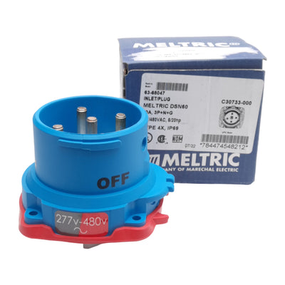 New Meltric 63-68047 DSN60 Inlet/Plug, 3P+N+G, 3-Phase 480Y/277VAC 60A, 20/5HP