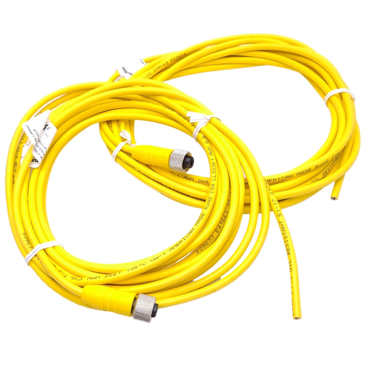 New Lot of 2 Lumberg RKT 4-633/5M Cordsets, Single End M12 4-Pin Female, 250V 4A, 5m