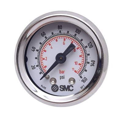 New SMC K40P-BP1.0-N01MS-W-X50 Pressure Gauge, 160 PSI/BAR, 1/8in NPT, M5, ø40mm