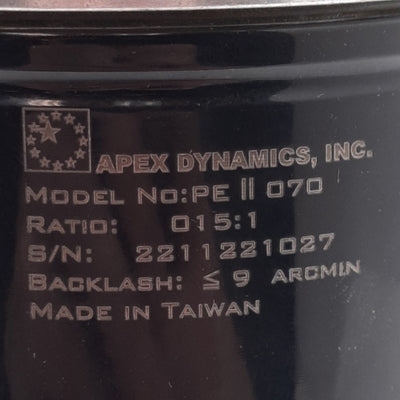 Used Apex Dynamics PEII070-015 Planetary Gearbox 15:1, ø16mm Shaft, ø14mm Input