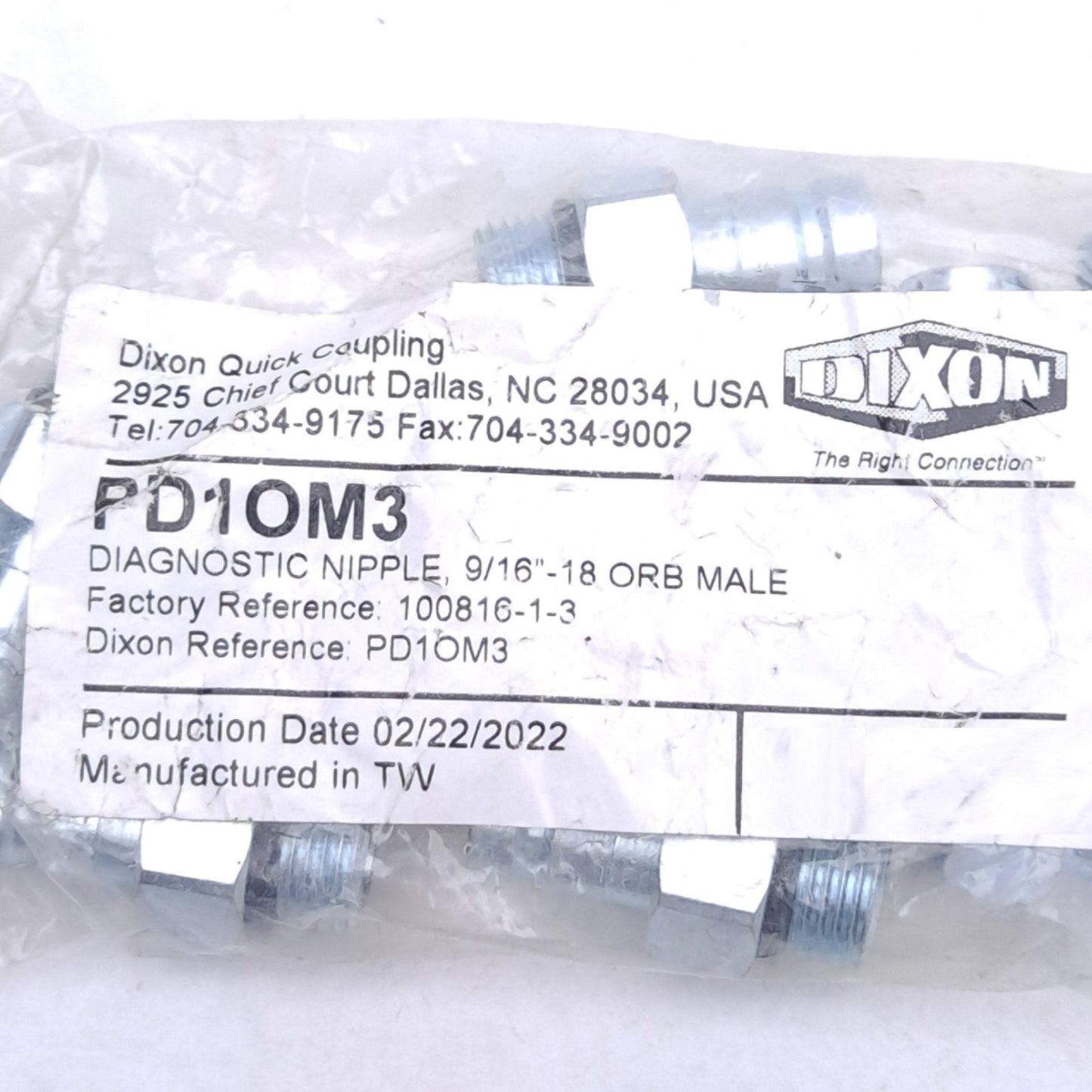New Lot of 4 Dixon PD1OM3 Hydraulic Interchange Plugs, 9/16"-18 ORB, ø1/8in 6000 PSI