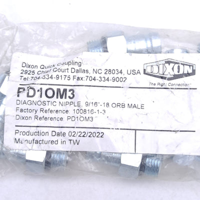 New Lot of 4 Dixon PD1OM3 Hydraulic Interchange Plugs, 9/16"-18 ORB, ø1/8in 6000 PSI
