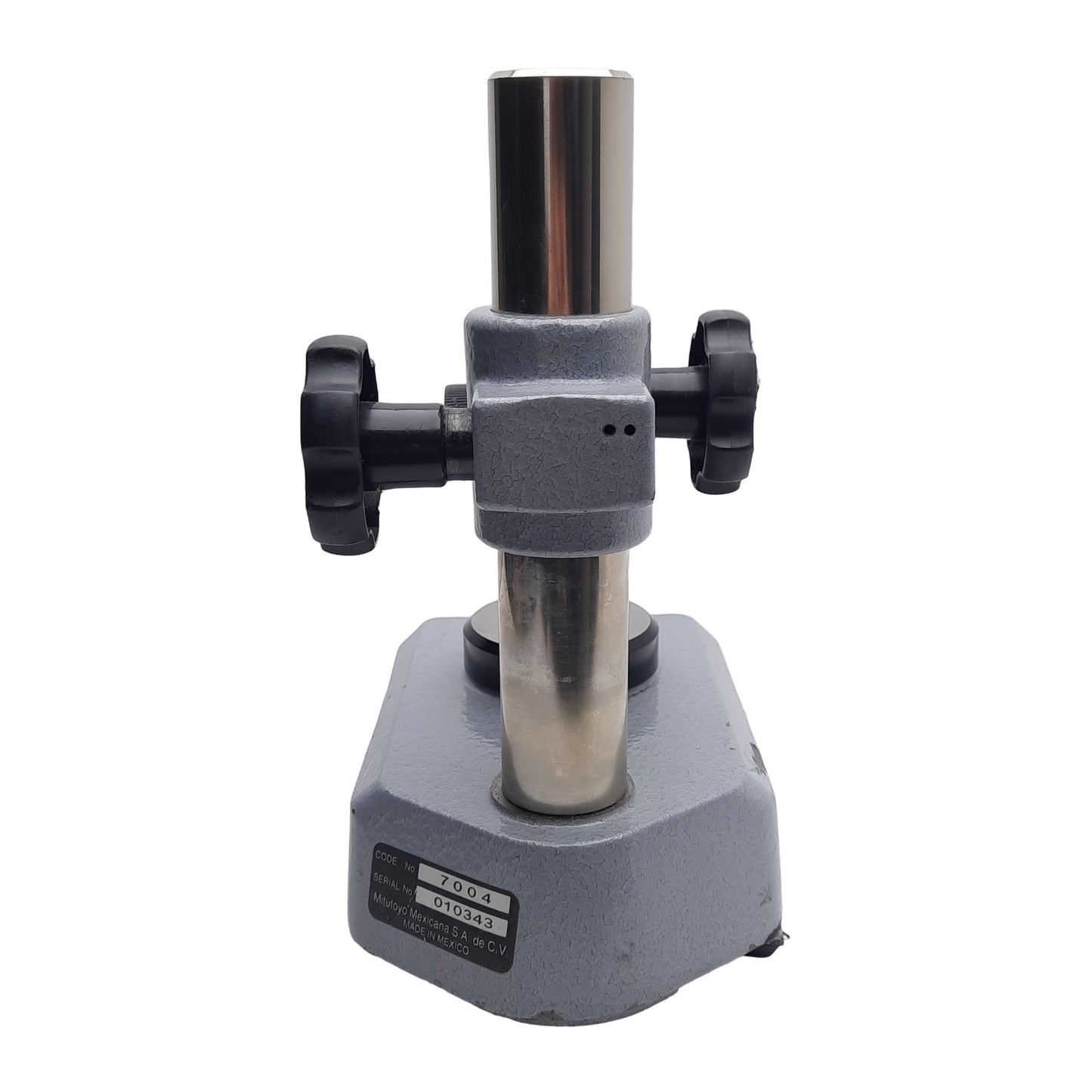Used Mitutoyo 7004 Dial Gage Stand w/ Flat Anvil ø30mm Shaft, ø3/8in Stem, 4in Travel