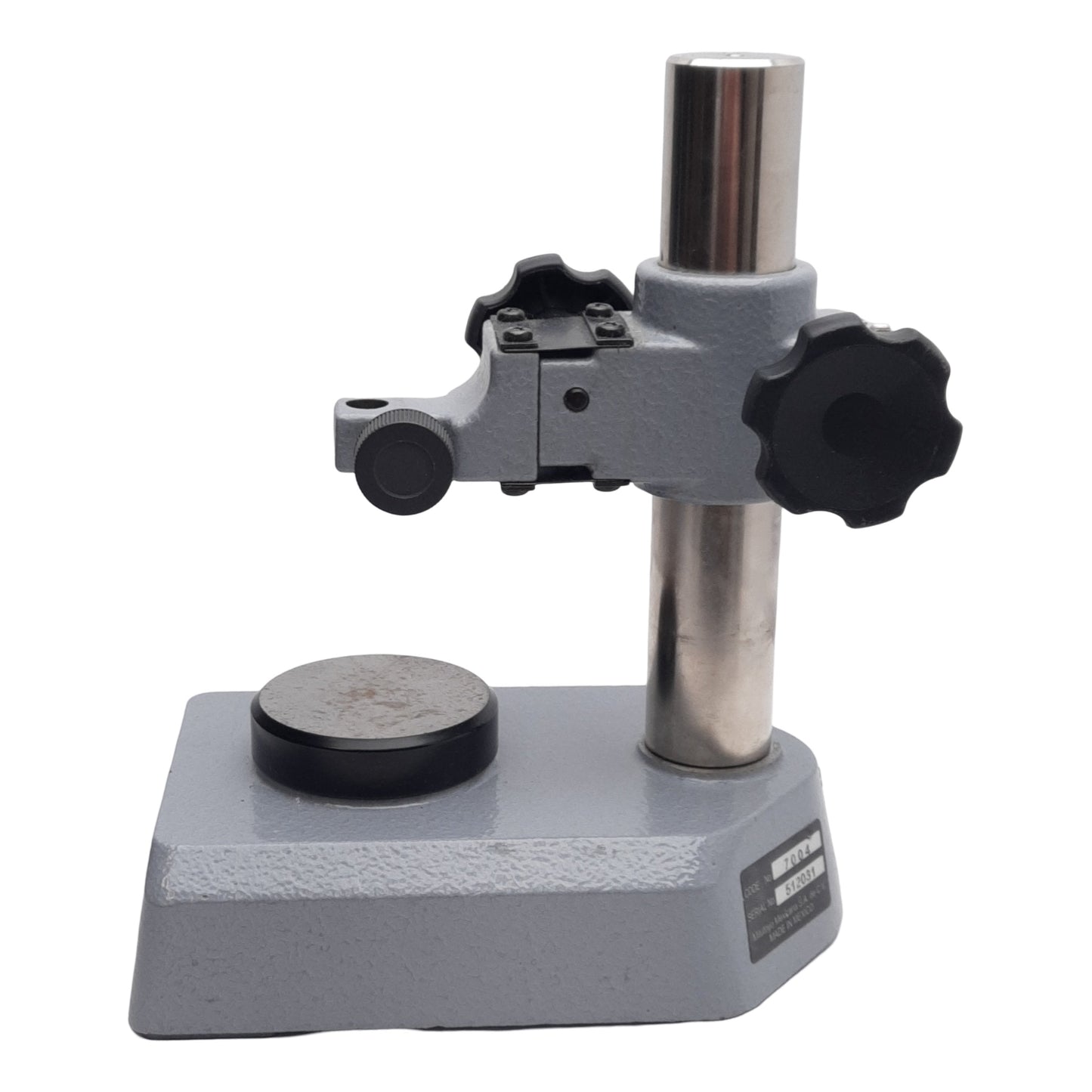 Used Mitutoyo 7004 Dial Gage Stand, ø30mm Shaft ø3/8in Stem, 4in Travel *Rusty Anvil*