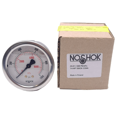New NOSHOK 25-911-1000-PSI/kPa Pressure Gauge, 1000psi/kPa, 1/4in NPT, ø2.5in