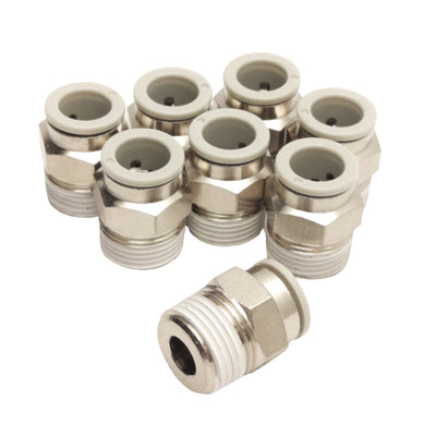 New Lot of 8 SMC KQ2H10-03NS Pneumatic Fittings, 3/8Rc to 10mm P2C Tube, 1.0MPa