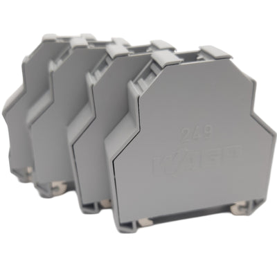 New Lot of 4 WAGO 249-197 Screwless End Stop Terminal Block, 14mm, DIN-35 Rail, Gray