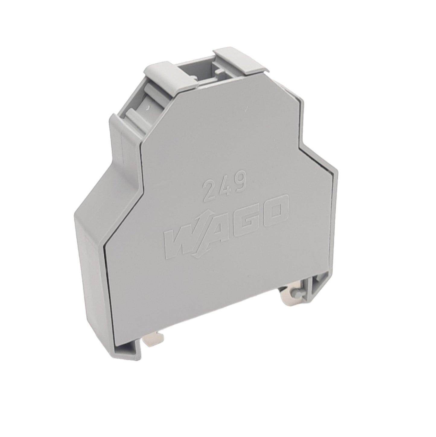 New Lot of 4 WAGO 249-197 Screwless End Stop Terminal Block, 14mm, DIN-35 Rail, Gray