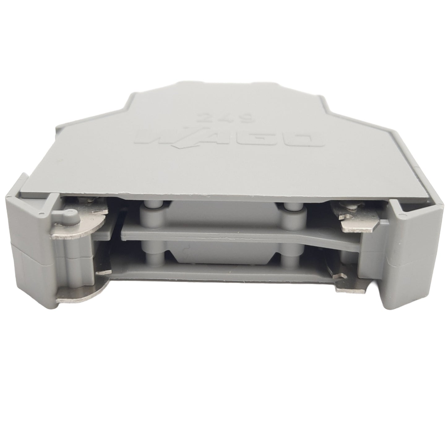 New Lot of 4 WAGO 249-197 Screwless End Stop Terminal Block, 14mm, DIN-35 Rail, Gray