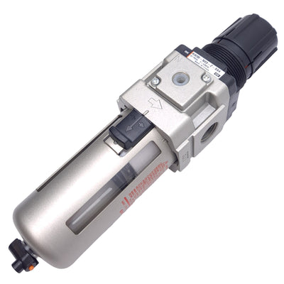 New SMC AW30-N03-Z-X64 Filter Regulator, 3/8 NPT, 43cm³ Drain, 7-125PSI Set, 1.0 MPa