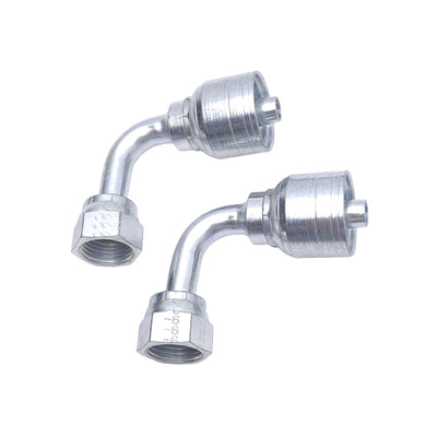 New Lot of 2 Danfoss 1AA6FRB6.038 Crimp Hose Fittings, 90° Elbow, ORFS, -6 Hose