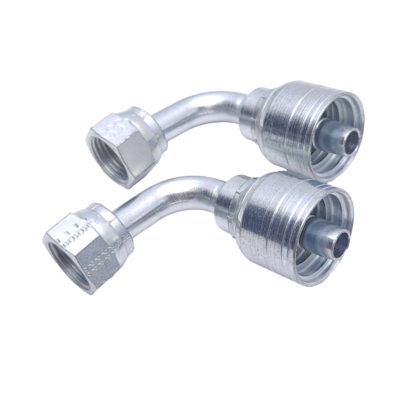 New Lot of 2 Danfoss 1AA6FRB6.038 Crimp Hose Fittings, 90° Elbow, ORFS, -6 Hose