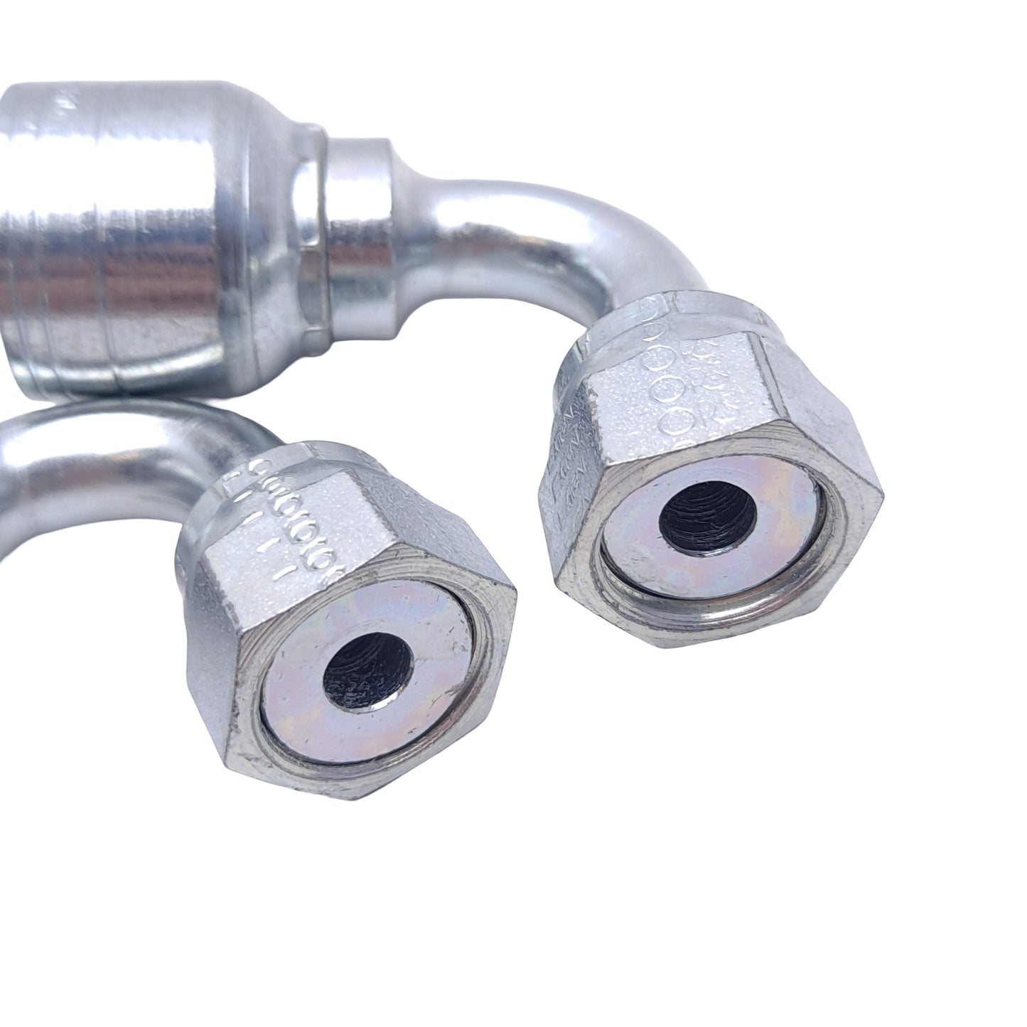 New Lot of 2 Danfoss 1AA6FRB6.038 Crimp Hose Fittings, 90° Elbow, ORFS, -6 Hose