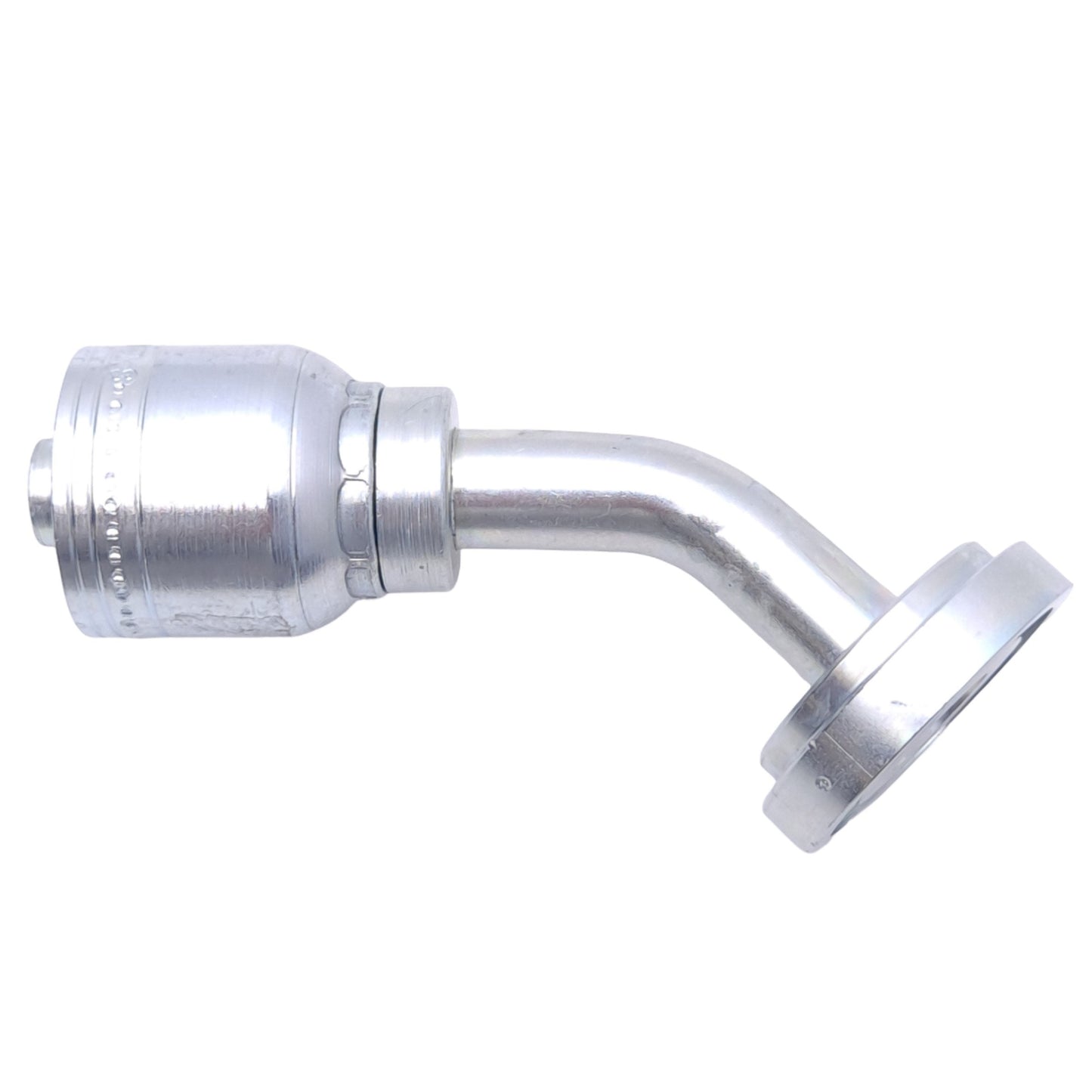 New Danfoss 1A12FLA8 Crimp Hose Fitting, 45° Elbow, 3/4in Flange, -8 Hose, 5000 PSI