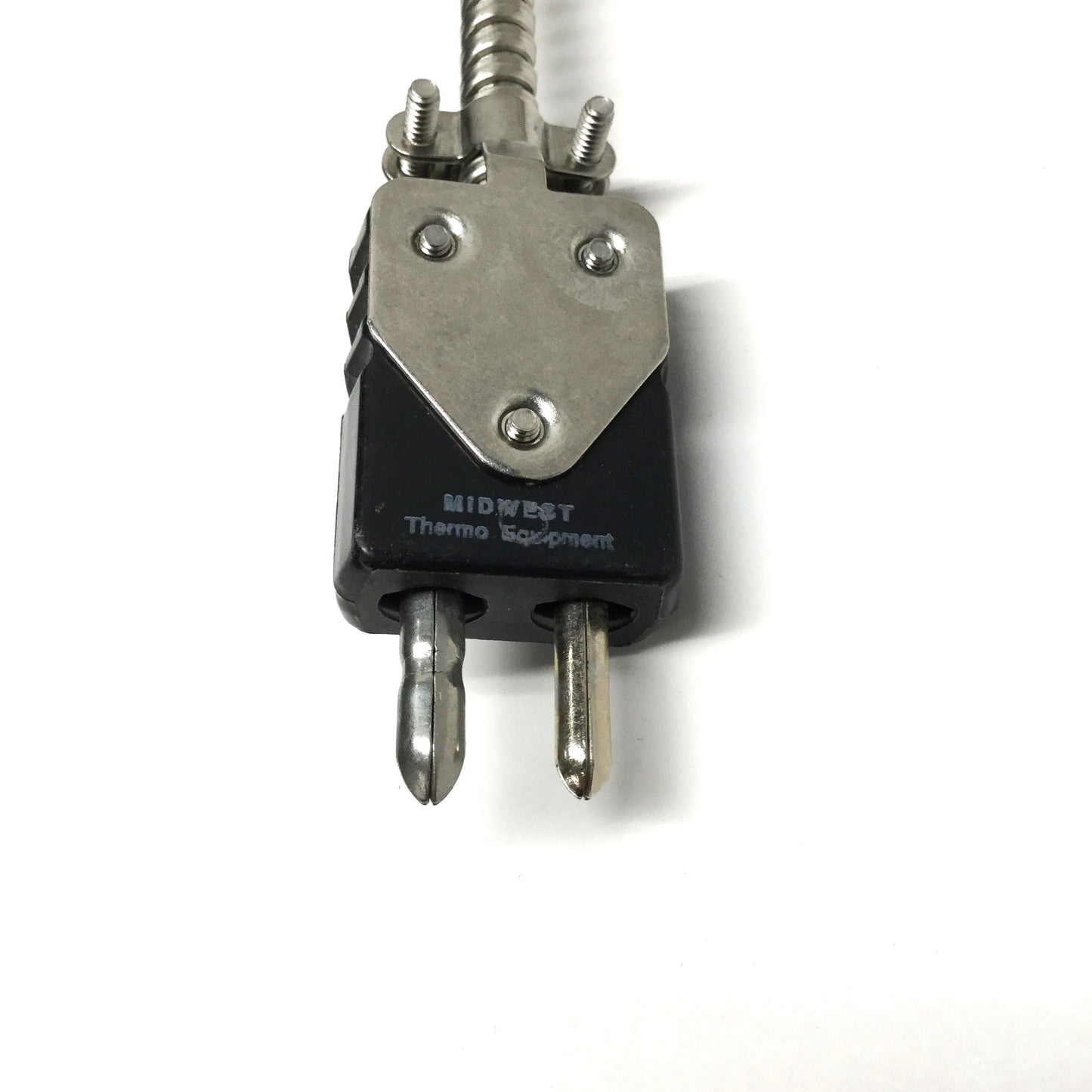 New – Open box Midwest 90° Rigid Sheath Bayonet Thermocouple, SS Hose, Type J, 5" x Ø3/16"