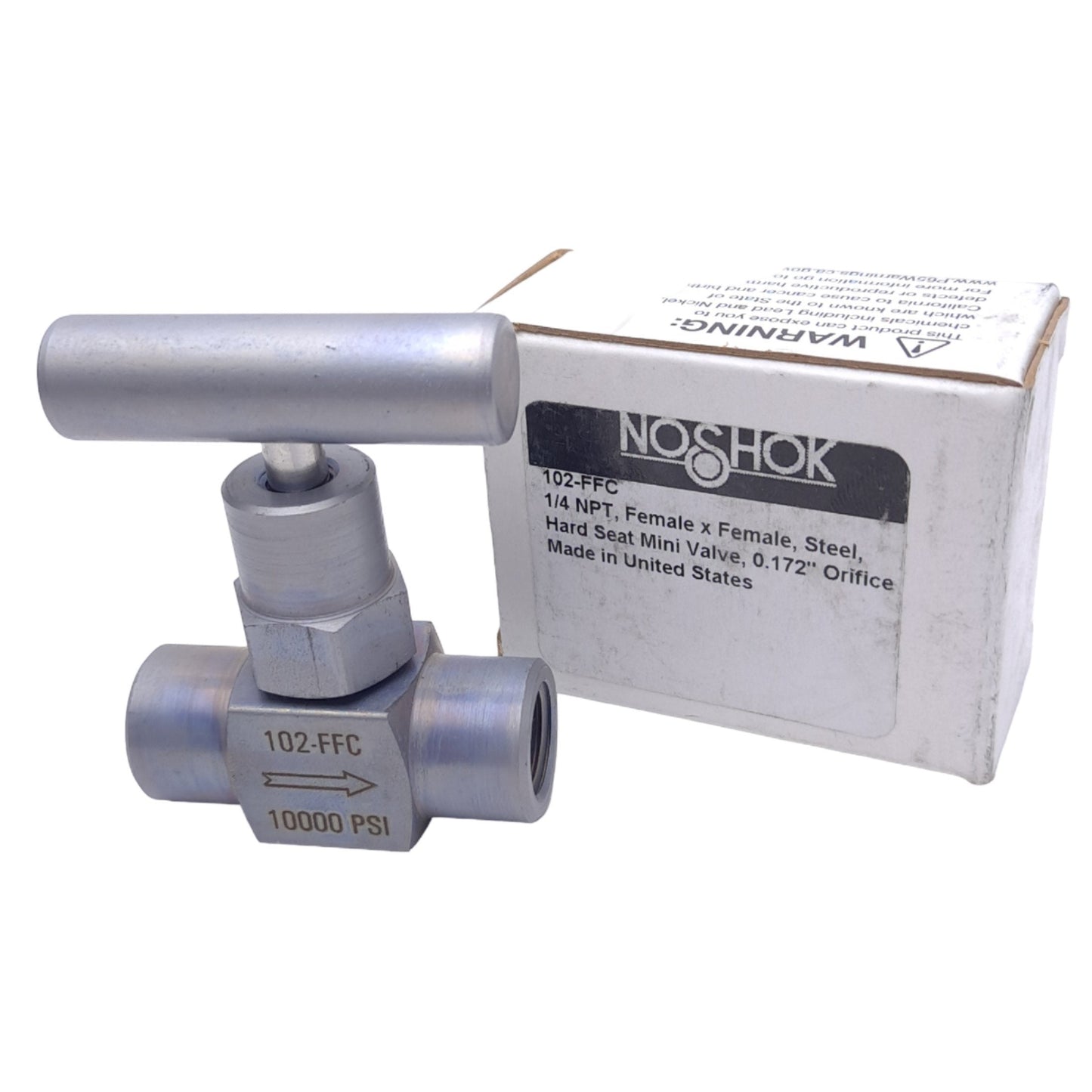 New NOSHOK 102-FFC Hard Seat Mini Needle Valve, 10000PSI, 1/4 NPT, 0.172in Orifice