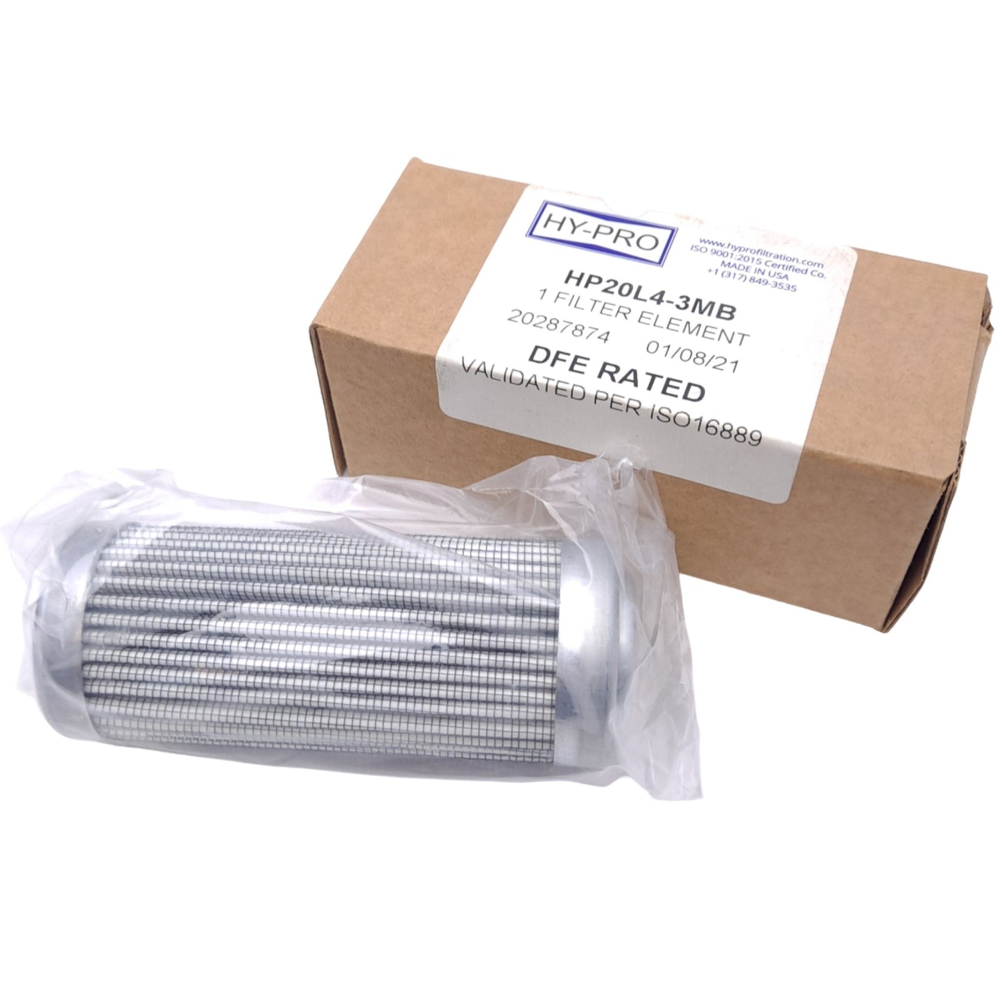 New Hy-Pro HP20L4-3MB Filter Element, ø1in ID, ø1.77in OD x 4.45in, 3µm Filtration