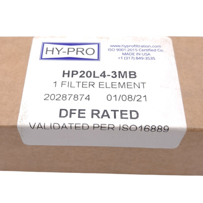 New Hy-Pro HP20L4-3MB Filter Element, ø1in ID, ø1.77in OD x 4.45in, 3µm Filtration