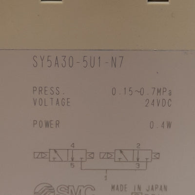 New SMC SY5A30-5U1-N7 Solenoid Valve 4-Position Dual 3-Port, 0.15-0.7MPa, 24VDC Coil
