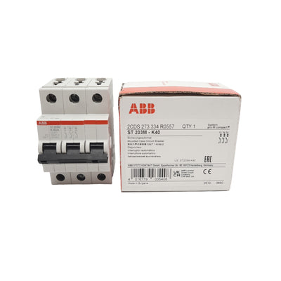 New ABB ST203M-K40 Miniature Circuit Breaker, 3-Pole, 40A, 480Y/277VAC, DIN Rail