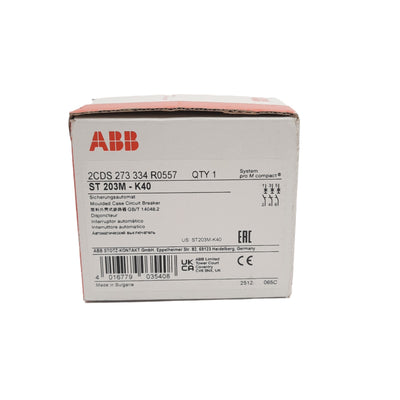 New ABB ST203M-K40 Miniature Circuit Breaker, 3-Pole, 40A, 480Y/277VAC, DIN Rail