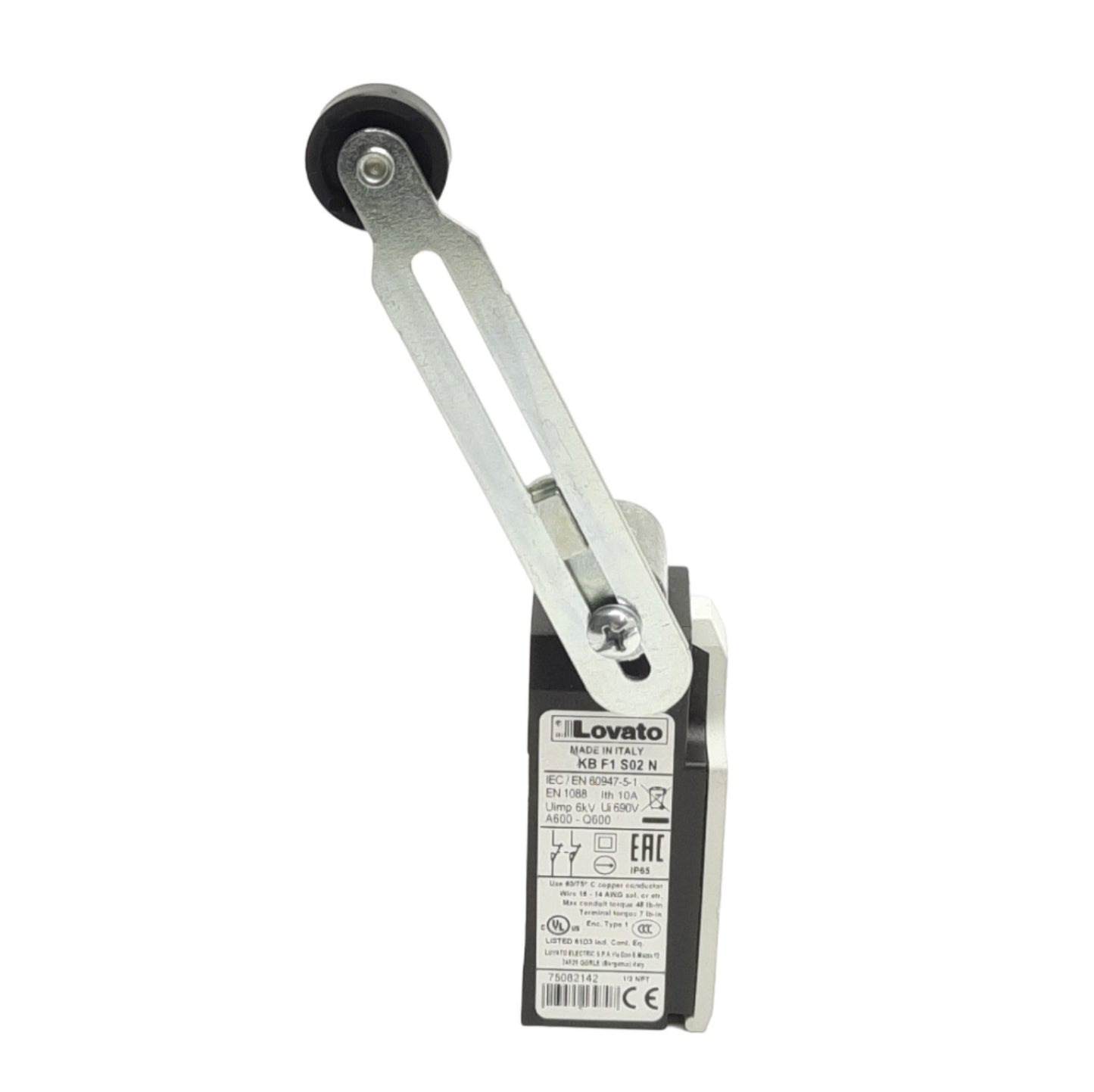 Used Lovato KBF1S02N Roller Lever Limit Switch, 2NC, 90° Actuation, 10A Max